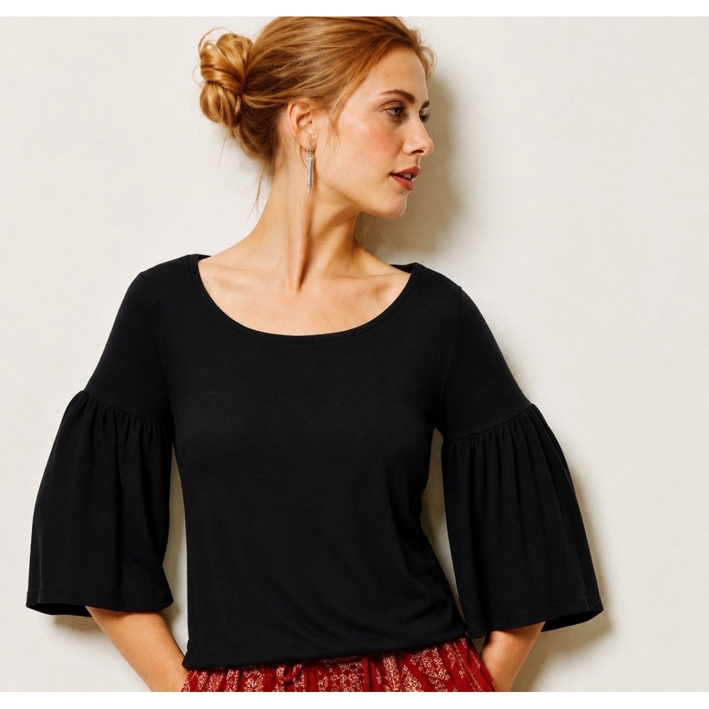 Dolan Left Coast Collection Black Bell Sleeve Top XS Anthropologie Boho 172345